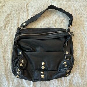 Treesje Studded Black Genuine Leather Shoulder Bag